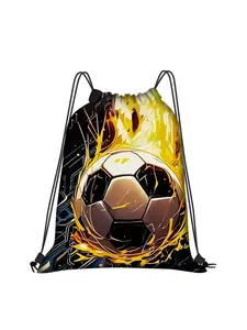 Golden Football Drawstring Backpack with Pockets for Gym Yoga Travel Sports and Outdoor Activities
