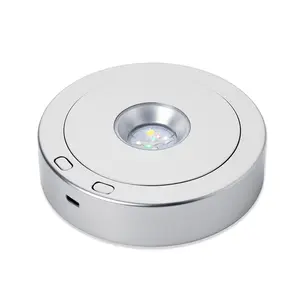 4.5''*1.2'' LED Rotating Display Stand-Positive and Negative Rotation Display with Color Changing Mode LED Lighted Base for Glass Crystal Art Decor(Woodgrain)