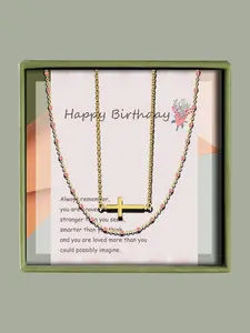 Women's Elegant Cross Pendant Necklace & Chain Necklace with Box, Exquisite Trendy Pendant Necklace & Chain Necklace, Chic Jewelry Set As Gift for Girlfriend