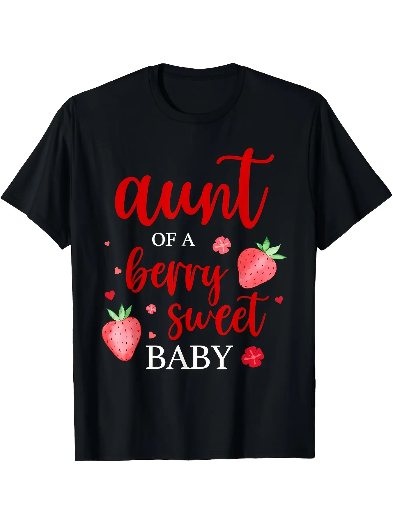 Retro Strawberry Print Aunt of a Berry Sweet Baby unisex soft cotton short sleeve t shirt, vintage graphic casual tee for men women teens, perfect birthday holiday gift for camping travel gym daily street  wear