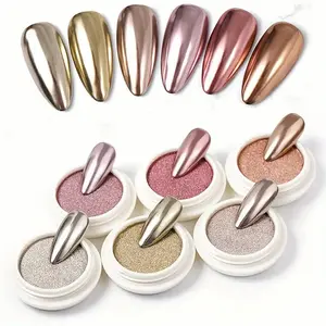 Chrome Nail Powder Kit 6 Metallic Shades,Holographic Mirror Effect Chameleon Pigment for Gel & Acrylic Nails Perfect for DIY Manicure Art