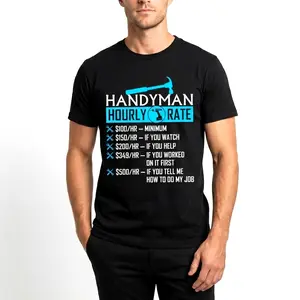 Funny Handyman Hourly Rate T Shirt Men Cotton Black Tee Humor Graphic Shirt Work Joke Gift for Dad Husband Boyfriend Mechanic Carpenter Casual Streetwear Trendy TikTok Viral Top Comfortable Unisex