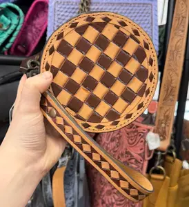 Small genuine hand painted leather canteen wristlet Small genuine hand painted leather canteen wristlet