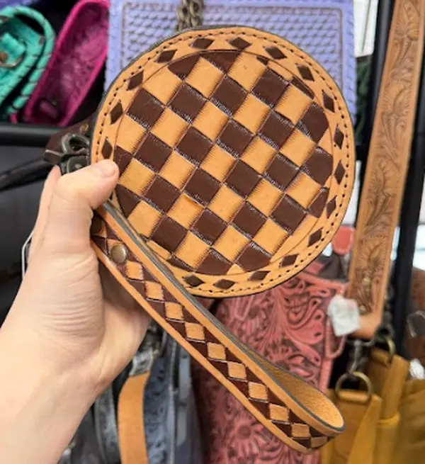 Small genuine hand painted leather canteen wristlet