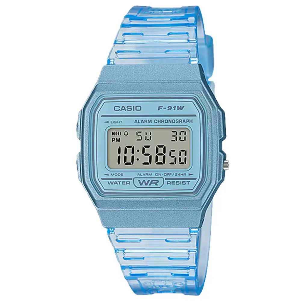 Casio Men's Transparent Blue Digital Watch - F-91WS-2CF