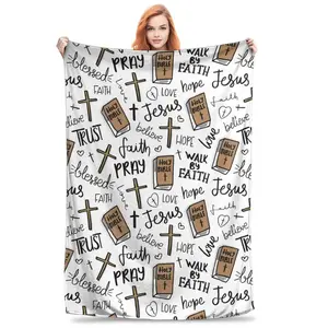 Super Soft Christian Bible Jesus Throw Blanket Premium Fleece Lightweight Cozy Warm Bed Blanket with Inspirational Designs
