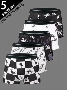 Men's Fashionable Print Briefs, Soft Comfortable Elastic Thin Underwear, Underwear Boxers, Cartoon Geometric Patterns, Sporty Shorts, All Seasons