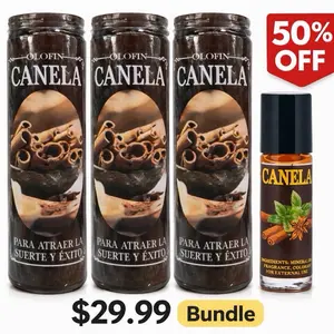 Pack Canela Ritual Completo  3 Velas Olofin + Rolón de Canela | Abundancia, Dinero y Suerte | Botanica Supply
