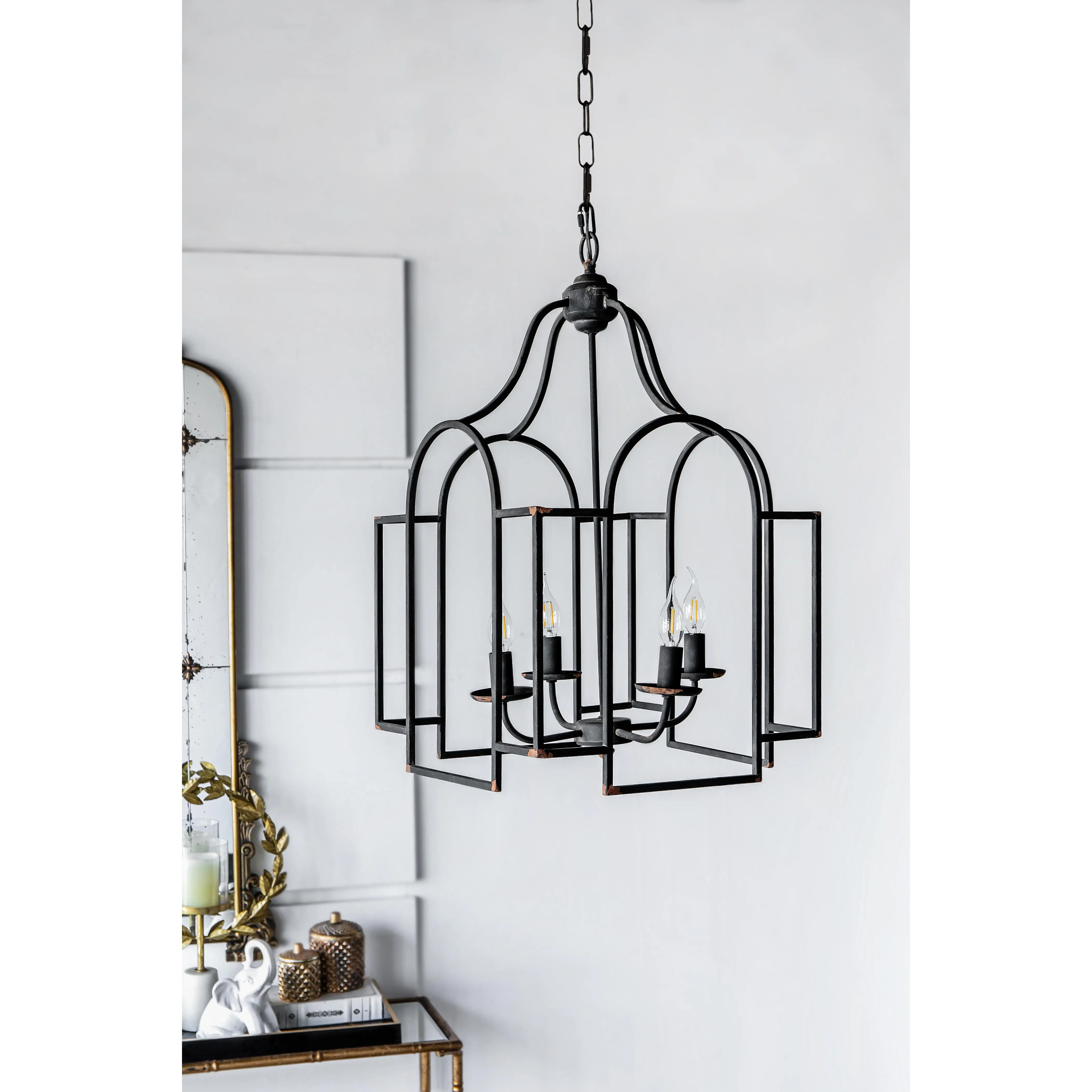 17.3x17.3x28.7" Malin Entry 4-Light Chandelier Hanging Light Fixture for Kitchen Dining Room Foyer Entryway Hallway Stairwell Living Room Bedroom Indoor Ceiling Mounted Modern Linear Chandelier Bulb Not Included, Home Furniture and Household