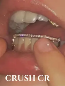 CRUSH CR 1pc Copper 14K Gold Plated Fang-Shaped Grillz, Full Cubic Zirconia Inlaid, Unisex Hip-Hop Tooth Jewelry for Black Women, Girls & Men, Stylish Teeth Accessory Suitable For Parties, Street Style & Daily Wear, Tooth Gems