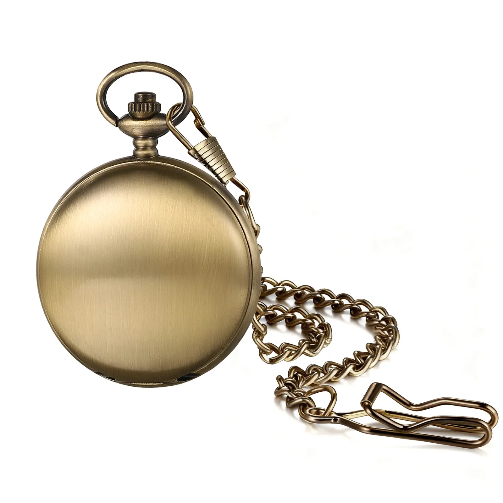 Men's Mechanical Pocket Watch: Classic Antique Bronze Double Open Case with Blue Roman Numerals Dial Hand-Wind Movement Analog Fob Watches with 14.96 Inch Waist Chain,summerwins
