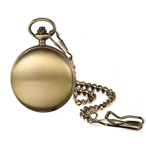 Men's Mechanical Pocket Watch: Classic Antique Bronze Double Open Case with Blue Roman Numerals Dial Hand-Wind Movement Analog Fob Watches with 14.96 Inch Waist Chain,summerwins