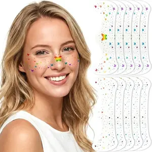 10 Pcs Pride Temporary Face Tattoos, Glitter Rainbow Freckles Tattoos for LGBTQ+, Sparkle Waterproof for Pride Festival, Parades, Party Accessories Decor, Heart and Butterfly (2 designs)