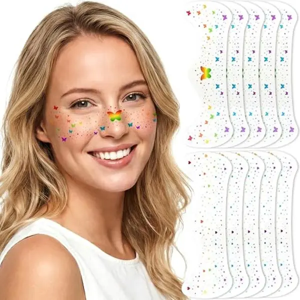 10 Pcs Pride Temporary Face Tattoos, Glitter Rainbow Freckles Tattoos for LGBTQ+, Sparkle Waterproof for Pride Festival, Parades, Party Accessories Decor, Heart and Butterfly (2 designs)