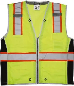 MCR Safety Sleeveless ANSI 107-2015 Certified Lime Mesh High-Visibility Surveyor Vest, XL, 25.4" Chest, Polyester, Zipper Closure, 6 Pockets, Model SURVCL2LXL