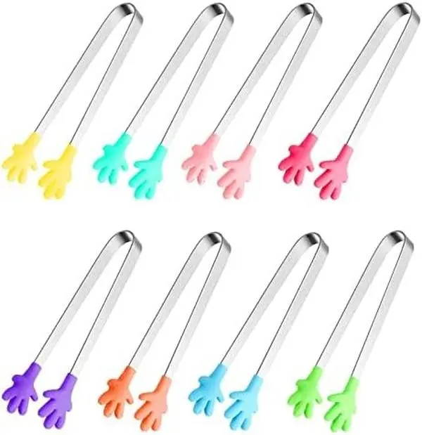8PCS Silicone Mini Tongs, 5Inch Hand Shape Food Tongs
