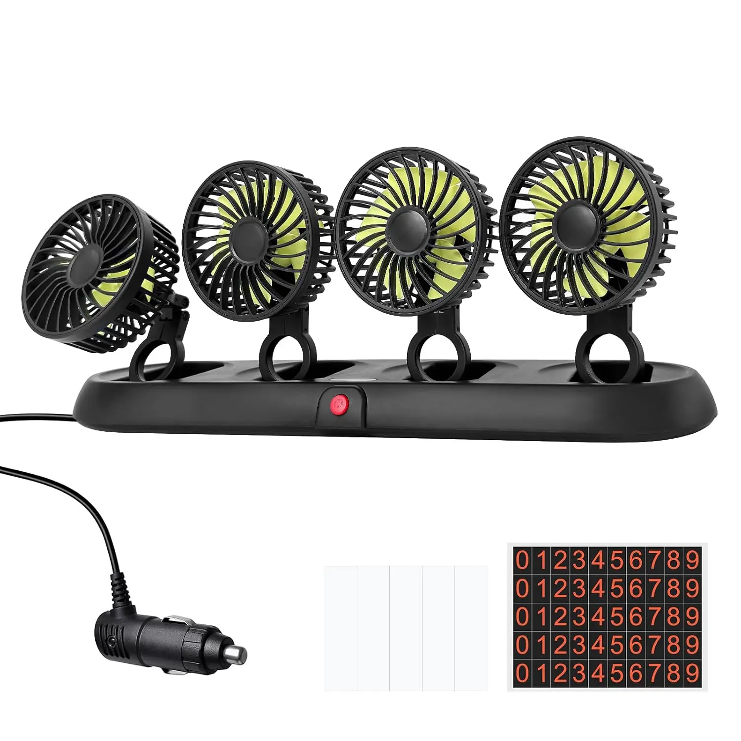 Portable 4-Head Car Cooling Fan - 3-Speed Adjustable, 360° Rotating, Cigarette Lighter Plug, Powerful Airflow for Vehicles, RVs, and SUVs