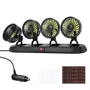 Portable 4-Head Car Cooling Fan - 3-Speed Adjustable, 360° Rotating, Cigarette Lighter Plug, Powerful Airflow for Vehicles, RVs, and SUVs