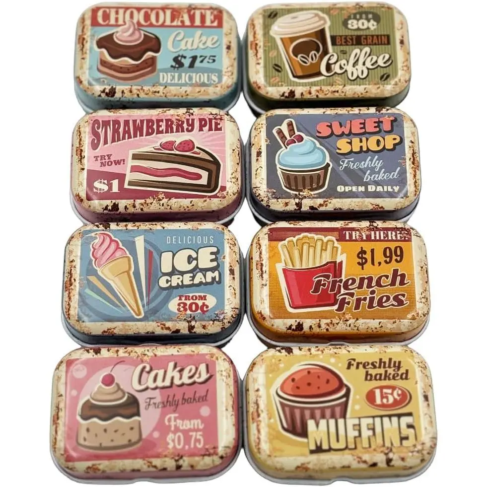 8 count Mini Butter Dessert Tin Trinket  Organizer Storage Box Decorative Boxes  Small Metal Tins with Hinged  Portable Containers Small Storage Kit,Christmas Stocking Stuffers (Brown)