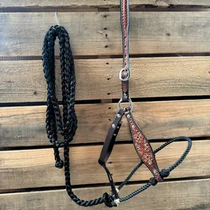Black Flower Power Tooled Lariat & Leather Combo Halter