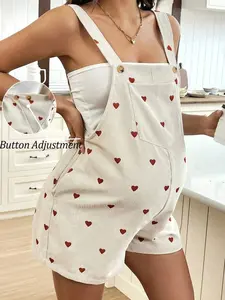 Maternity Overall Romper, Casual Patched Pocket Design for Pregnant Women