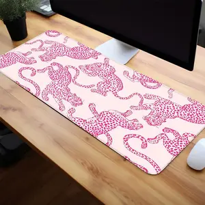 Stripes Leopard Pattern Large Gaming Mouse Pad, Non Slip Computer Keyboard Pad, Rubber Base Stitched Edge Mouse Pad, Desk Mat