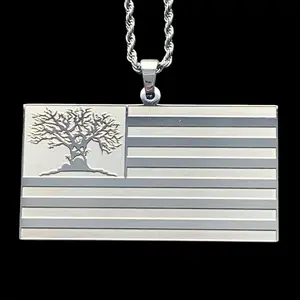 Haunted Mound Harold Flag Necklace Stainless Steel Pendant Etched Mirror Polished American Flag Design with Choice of Chain Free Gift Included