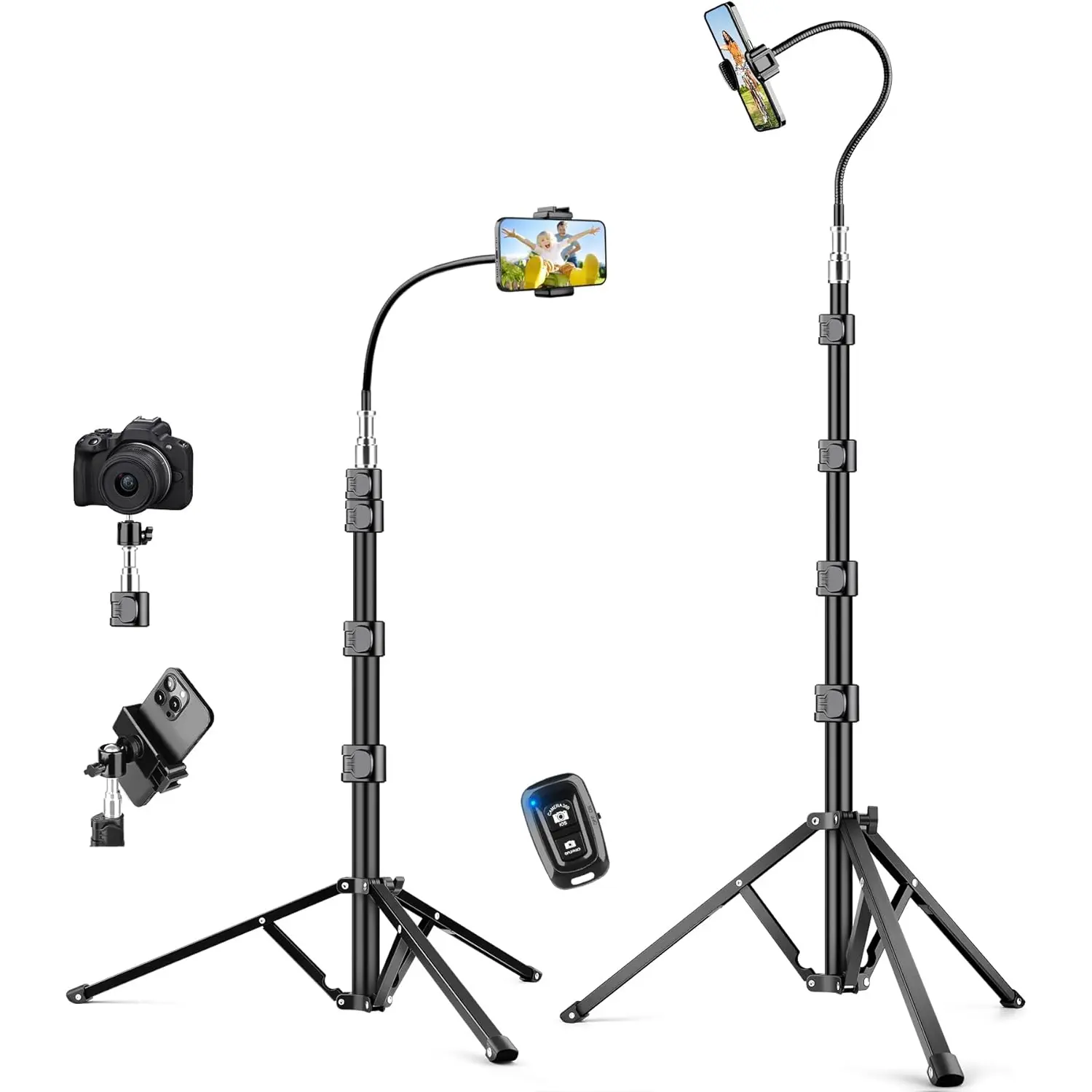 88" Tall Tripod for Iphone, Flexible Gooseneck Phone Tripod Stand with Remote, Stable Cellphone Tripod for Video Recording, Tripod for Cell Phone, Compatible with Iphone 15 14 13 12/ Android/Camera Victiv