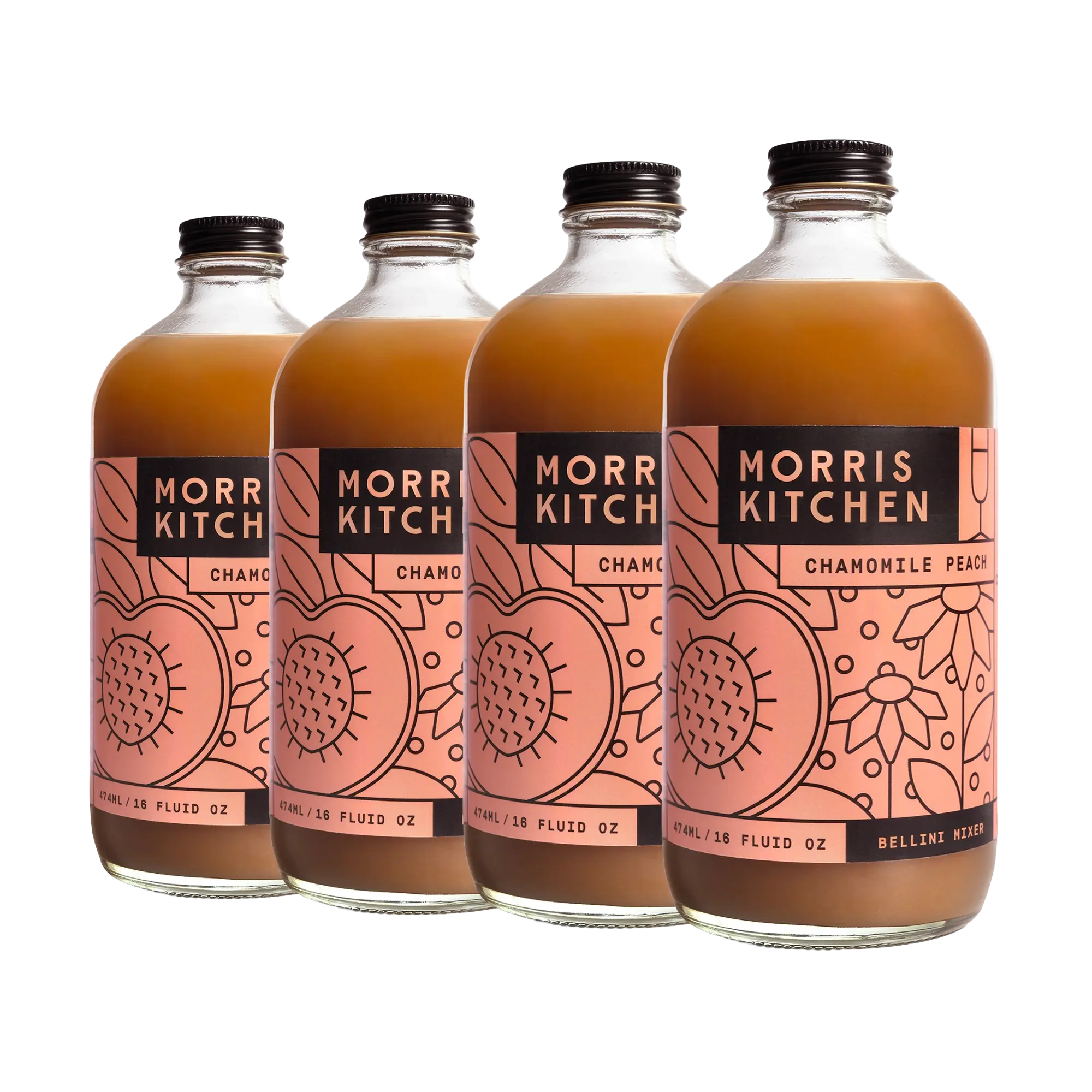 Morris Kitchen Chamomile Peach Bellini Mimosa Cocktail Mixer 4 Pack 16oz