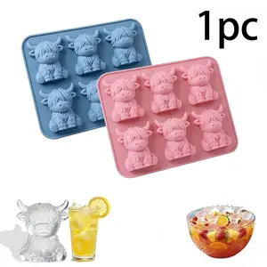 Mini Highland Cow Ice Cube Mold, Cute 3D Silicone Ice Tray, Reusable Dessert Molds, Cow Shape Ice Cubes for Whiskey, Drinks, Parties, Bars, Birthdays, Gifts, Home Bar Accessories