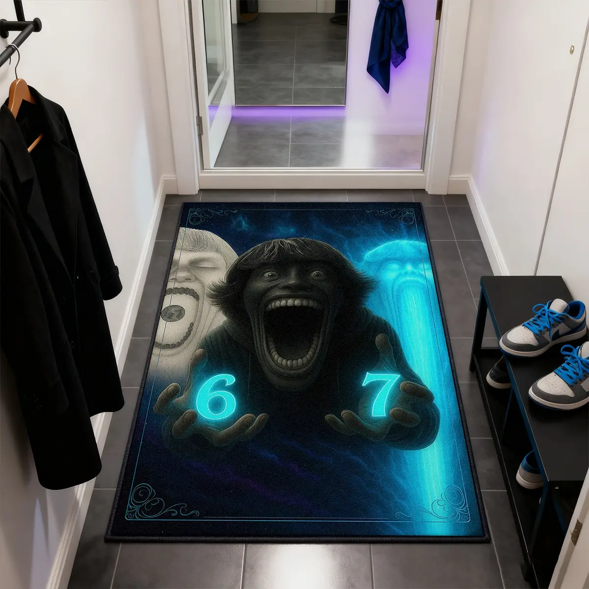 Creative 67 number pattern rug, 1 count doormat，funny rug，Soft non-slip, washable, easy to clean. Suitable for doorways, kitchens, bathrooms, living rooms, bedrooms, and other entrances. Makes a great room decoration, a perfect gift for a friends