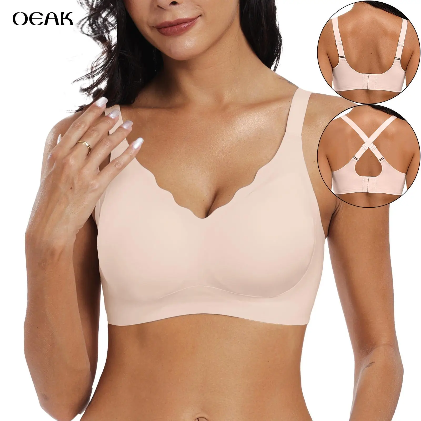 OEAK Women Seamless Soft Push-Up Bralette Wireless No Underwire Comfort Full Coverage Everyday Bra
