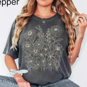 Comfort Colors vintage pressed flowers shirt, boho cottagecore style tee with wildflower design, perfect floral gift for gardeners and nature lovers.