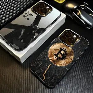 Luxury Bitcoin Phone Cases For iPhone 17 16 15 14 13 12 11 Promax Pro Air Plus Electroplate Colored Silver IMD Shockproof Cover