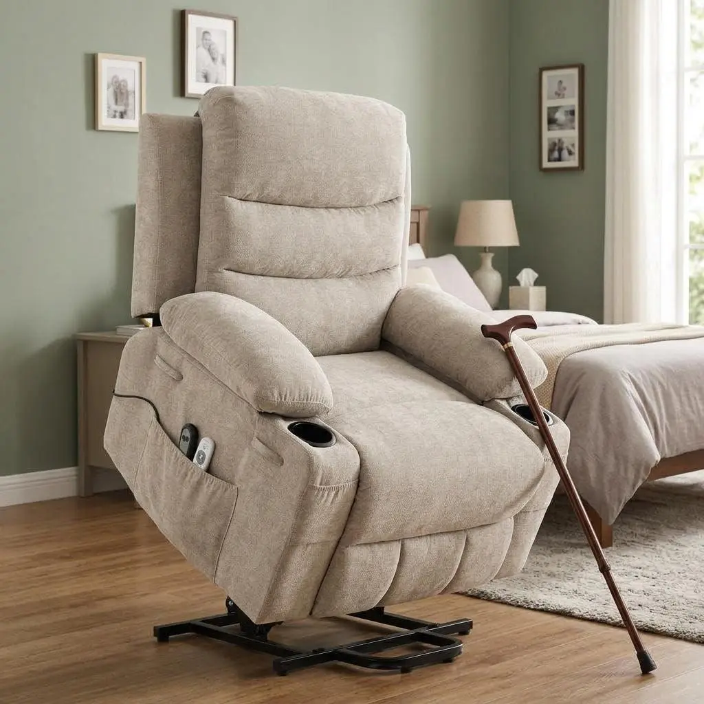 Oversized Power Lift Recliner Chair for Big and Tall with Wide Seat，Electric Lift Chair with Massage and Heat,Reclining Single Sofa with Cup Holders for Elderly Living Room or RV