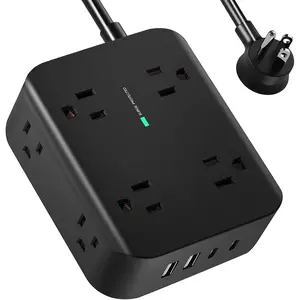 Power Strip Surge Protector - Flat Plug, Wall Mount, 6FT Extension Cord with Multiple Outlets, 8 Wide Outlets with 4 USB Ports (2 USB C),  Station Overload Protection Home Apartment Essentials