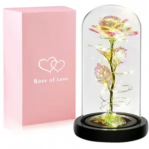 Mother's Day Rose Gift, Rose Flower in Glass Dome, Galaxy Rose Glass Forever Flowers with Heart-Shaped Base, Gifts Ideas for Women, Birthday, Anniversary on Any Occasion