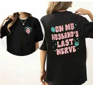 Drippy Smile "Husband's Last Nerve" Short Sleeve Tee, 100% Cotton, Y2K Casual Summer T-Shirt