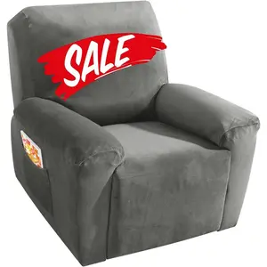 Velvet 4 Piece Recliner Cover Stretch Plush Soft Cover for Chair Thick Soft Recliner Slipcover Separate Chair Cover with Side (Recliner, Gray)