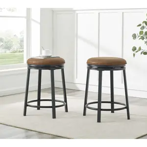 Set of 2 Swivel Bar Stools with Metal Frame Adjustable Height for Kitchen Island Dining Room