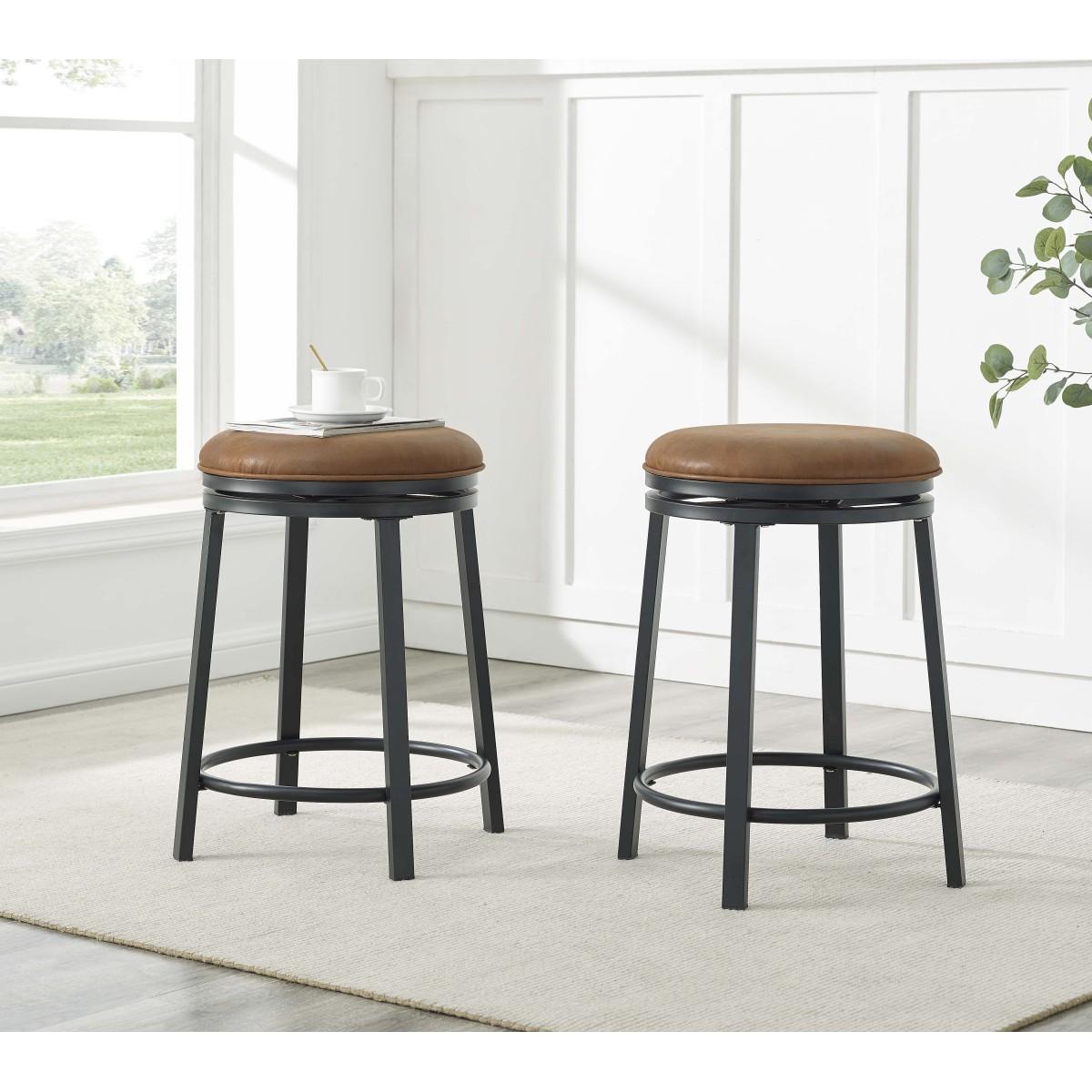 Set of 2 Swivel Bar Stools with Metal Frame Adjustable Height for Kitchen Island Dining Room