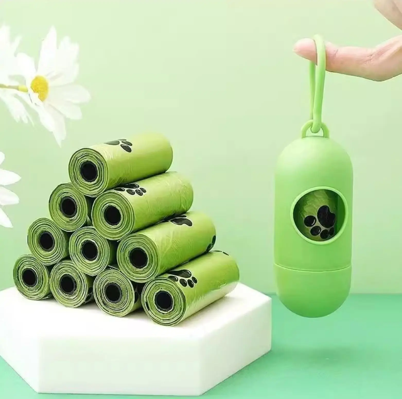 Biodegradable Dog Poop Bags (Biodegradable Material) with Dispenser, 8 Rolls, Tear-Easy, Eco-Friendly, Hygienic, Odor-Seal, Leak-Proof, Durable Pet Waste Bags for Dog Walking, Outdoor Activities