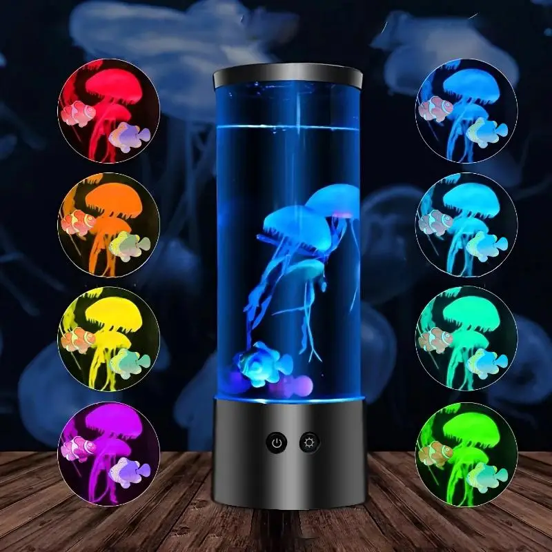 Circular Jellyfish Aquarium Light, Color Changing LED Light with Two Power Supply Modes, Decorative Night Light for Home Bedroom Living Room, Creative
