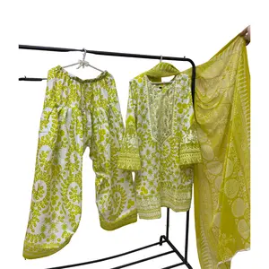 Farshi Shalwar Set Digital Printed Lawn | Lace Detailing with Chiffon Dupatta (M/L)  Fabric Breathable