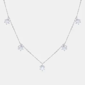 【198】Round Synthetic Moissanite Chain Necklace - Fashionable Wedding, Anniversary, and Birthday Gift for Women