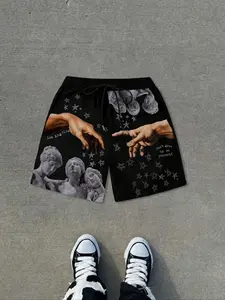 Men's Creativity Print Shorts, Regular Fit Casual Street Graphic Elastic Waist Shorts for Summer, Men's Bottoms for Daily Wear, Casual Drawstring Shorts, Casual Streetwear Shorts, Printed Shorts, Summer Style Shorts