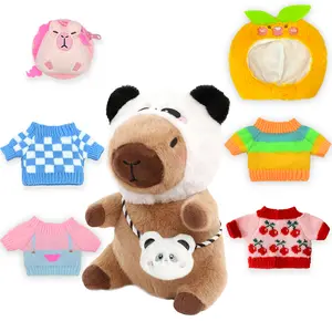 Capybara Plush with 8PCS Clothes & Accessories, 10.2 Inch Dress Up Capybara Stuffed Animal with 2 Hats, 4 Sweaters & 2 Bags, Cute Plush Toy little Gift for Kids Birthday & Christmas squishy plushie huggable comfort