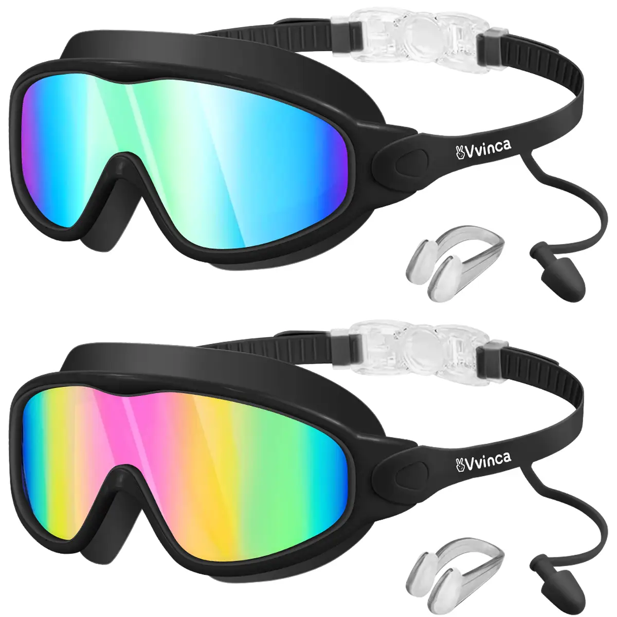 Vvinca kids pool accessoriesSwim Goggles with Earplugs Nose Clip Wide View AntiFogUV Swimming Goggles for Age 314 Boys Girls