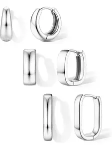 3Pairs Chunky Hoop Earrings Set 14K Gold Plated Hoops Earrings for Women Trendy Small Thick Huggie Hoops Earring Lightweight Silver Plated Hoop Earring Sets for Multiple Piercing Earrings Jewelry