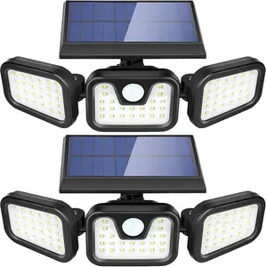 2 Pack LED Motion Sensor Solar Outdoor Lights, 3 Heads Dimmable SpotLights with 3 Modes, IP65 Waterproof, Suitable for Patios Yard Garages Pool and Gardens